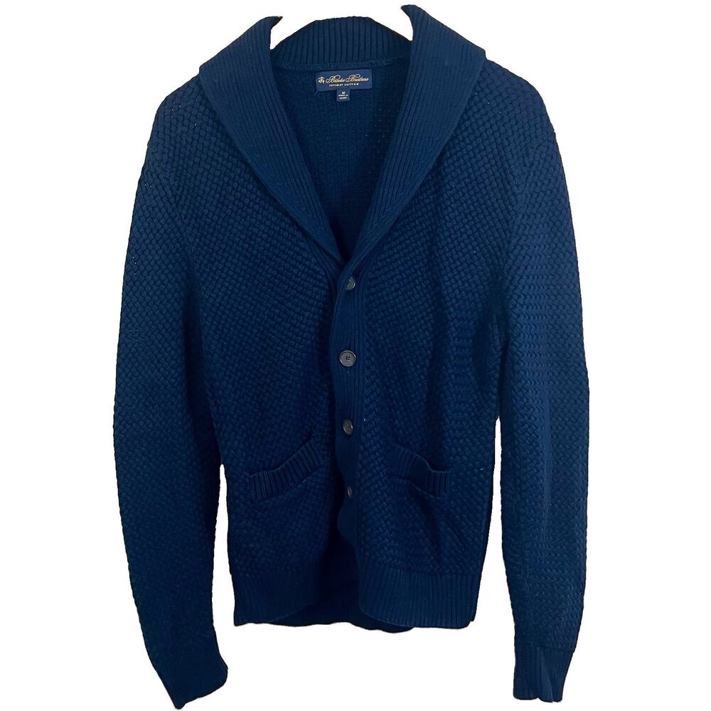 Brooks Brothers Supima Cotton Cardigan Mens M Navy Shawl Collar Fisherman